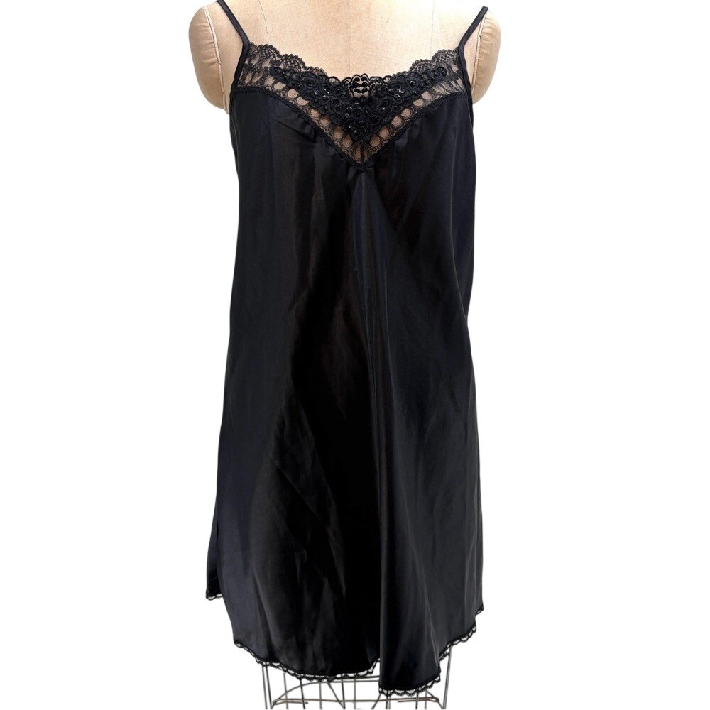 Soft Moments New York Black Lace Nightgown Vintage Slip Lingerie S Valentines‎